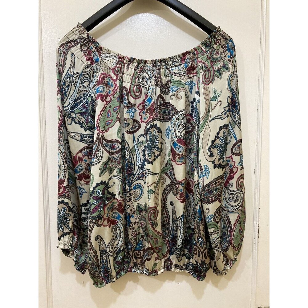 Zac & Rachel Top Womens XL‎ Beige Paisley 3/4 Sleeve Polyester Boho Artsy Flowy - Picture 4 of 7